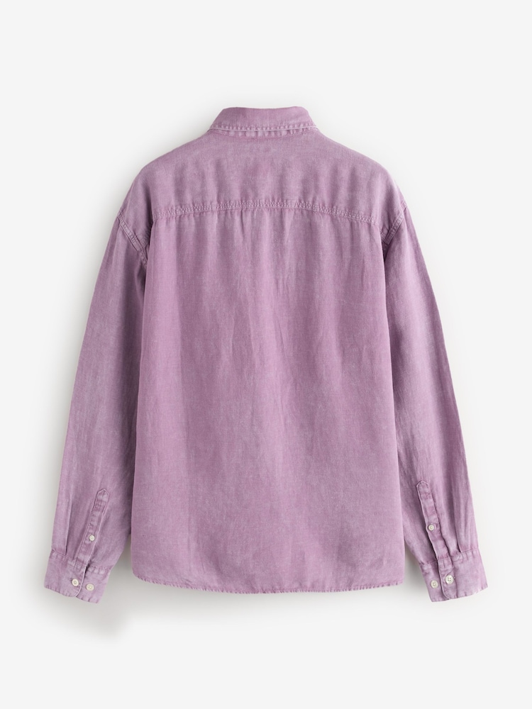 Gap Purple 100% Linen Classic Shirt - Image 2 of 5 Gap Purple 100% Linen Classic Shirt - Image 2 of 5