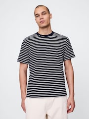 Gap Navy Blue Stripe Heavyweight Original T-Shirt - Image 1 of 5