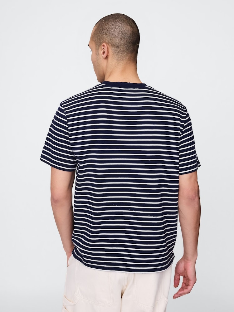 Gap Navy Blue Stripe Heavyweight Original T-Shirt - Image 2 of 5