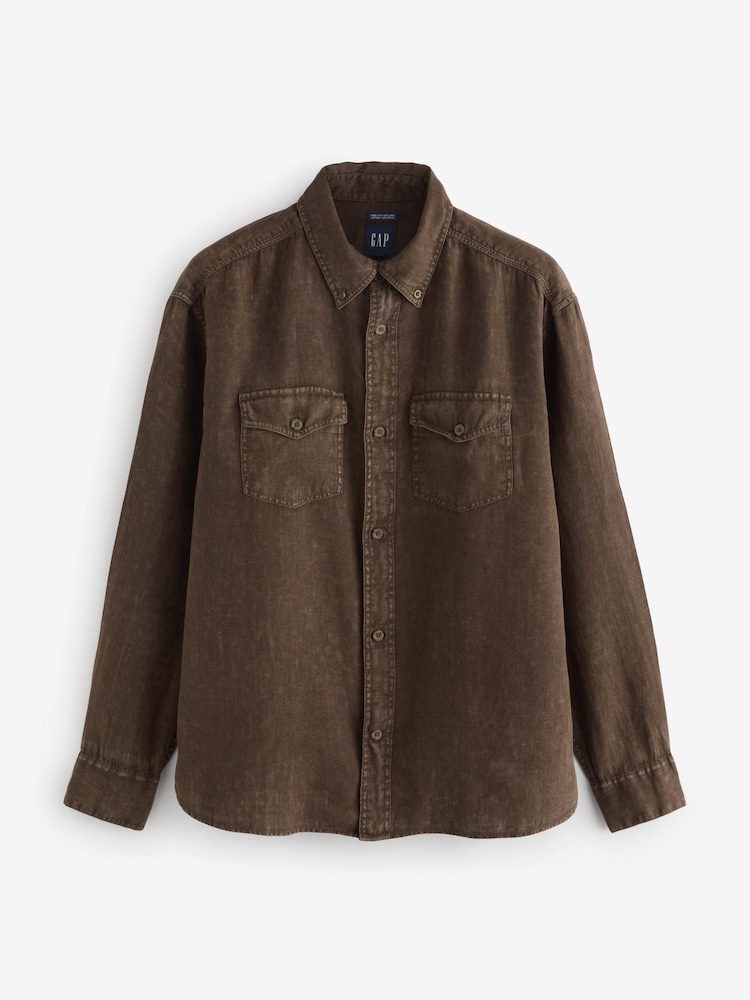 Gap Brown 100% Linen Classic Shirt - Image 1 of 5