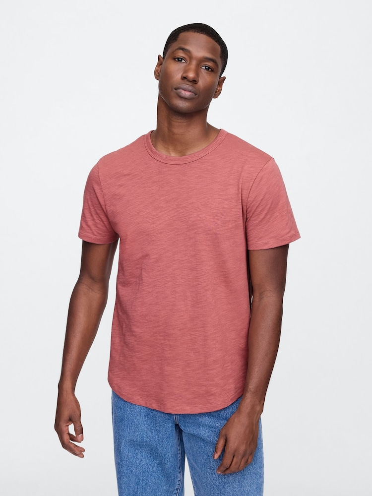 Gap Red Slub Curved Hem Short Sleeve T-Shirt - Image 1 of 5