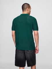 Gap Dark Green Textured Crochet Short Sleeve Polo Shirt - Image 2 of 5