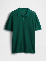 Gap Dark Green Textured Crochet Short Sleeve Polo Shirt - Image 4 of 5