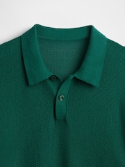 Gap Dark Green Textured Crochet Short Sleeve Polo Shirt - Image 5 of 5