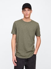 Gap Khaki Green Slub Curved Hem Short Sleeve T-Shirt - Image 1 of 5