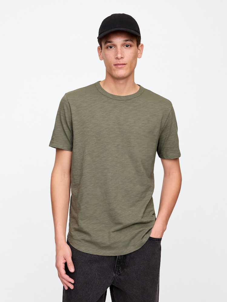 Gap Khaki Green Slub Curved Hem Short Sleeve T-Shirt - Image 1 of 5