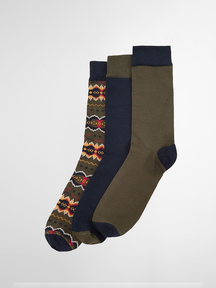 Barbour® Green Case Fairisle 3 Pack Socks Gift Box Set - Image 1 of 4