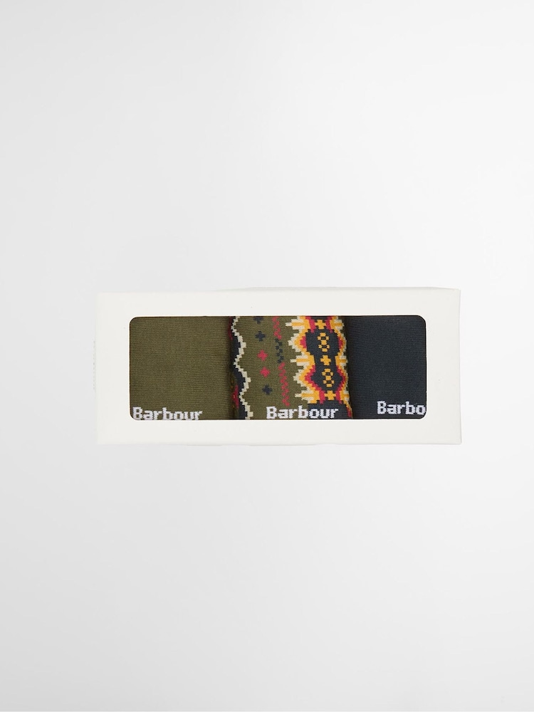 Barbour® Green Case Fairisle 3 Pack Socks Gift Box Set - Image 2 of 4