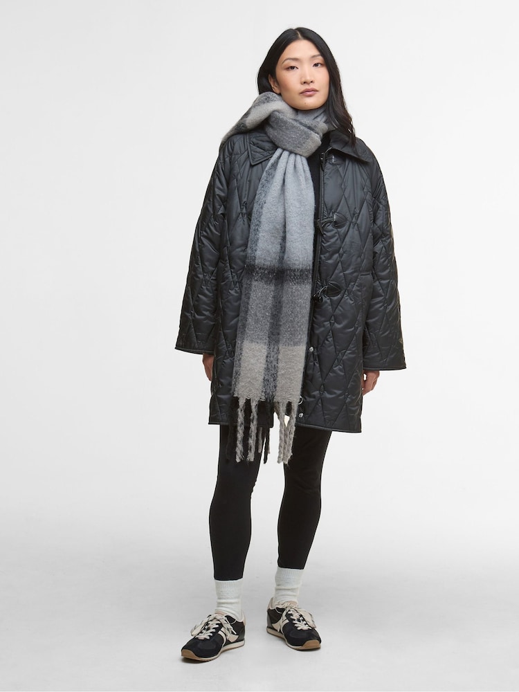 Barbour® Grey Tartan Isla Boucle Chunky Scarf - Image 1 of 7 Barbour® Grey Tartan Isla Boucle Chunky Scarf - Image 1 of 7