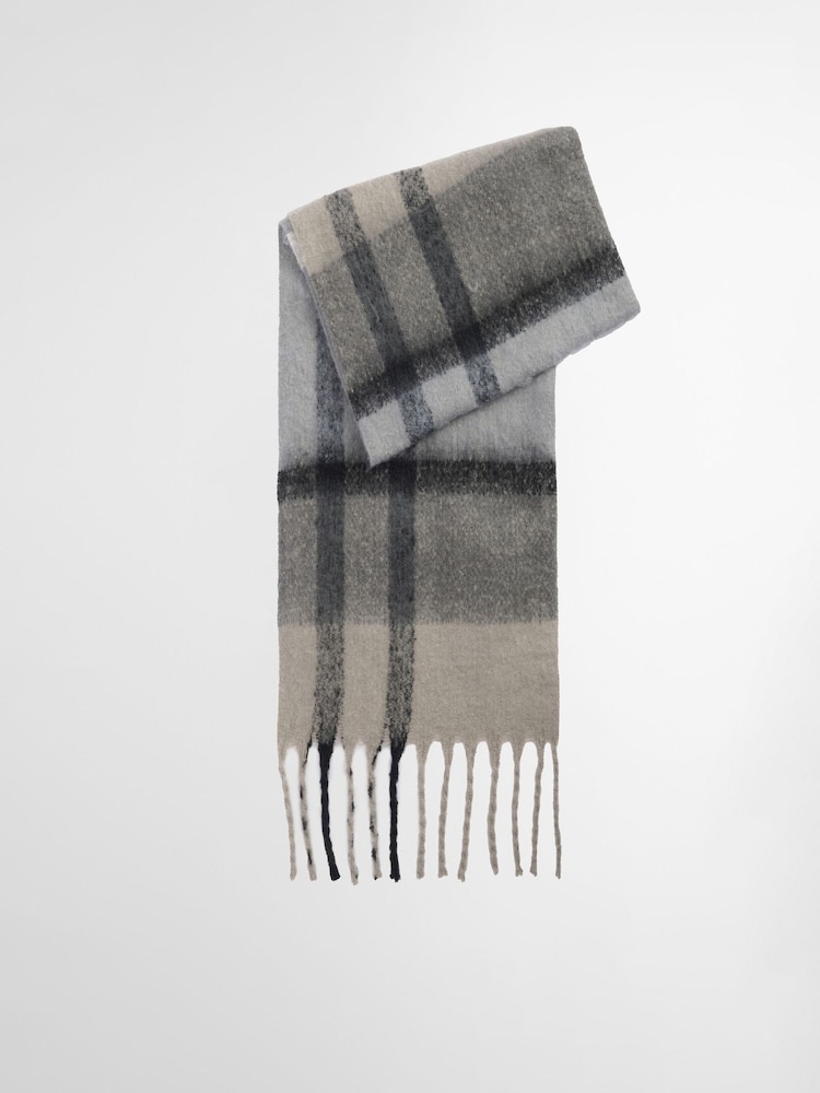 Barbour® Grey Tartan Isla Boucle Chunky Scarf - Image 2 of 7 Barbour® Grey Tartan Isla Boucle Chunky Scarf - Image 2 of 7