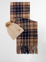 Barbour® Beige Saltburn Pom Beanie Hat & Scarf Gift Box Set - Image 1 of 7