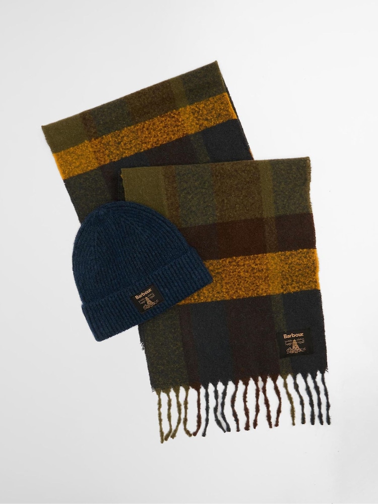 Barbour® Green Westerdale Beanie Hat & Scarf Gift Box Set - Image 1 of 8 Barbour® Green Westerdale Beanie Hat & Scarf Gift Box Set - Image 1 of 8