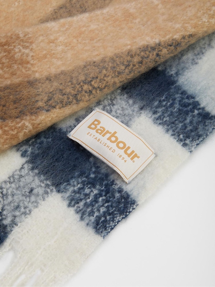 Barbour® Brown Tartan Isla Boucle Chunky Scarf - Image 2 of 5 Barbour® Brown Tartan Isla Boucle Chunky Scarf - Image 2 of 5