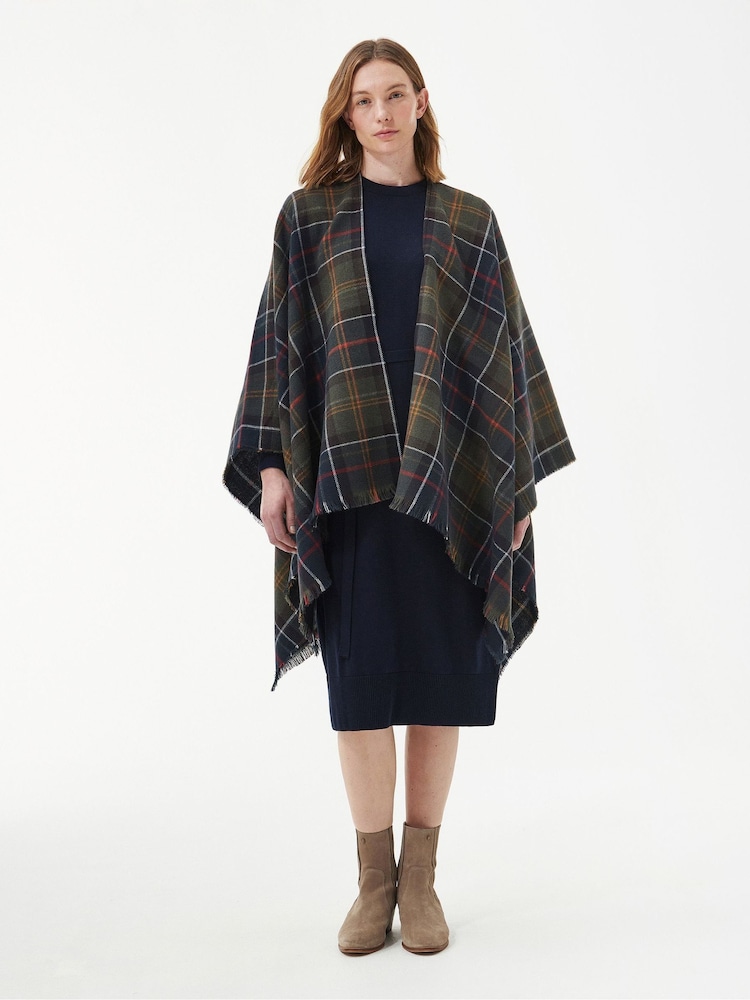 Barbour® Green Tartan Montieth Serape Cape - Image 1 of 7 Barbour® Green Tartan Montieth Serape Cape - Image 1 of 7