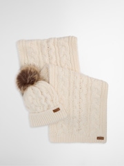 Barbour® Cream Penshaw Pom Beanie Hat & Scarf Gift Box Set - Image 1 of 7