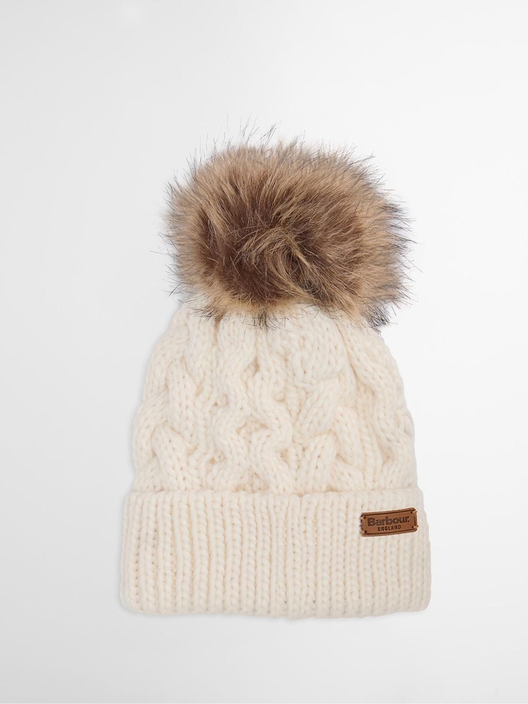Barbour® Cream Penshaw Pom Beanie Hat & Scarf Gift Box Set - Image 2 of 7 Barbour® Cream Penshaw Pom Beanie Hat & Scarf Gift Box Set - Image 2 of 7