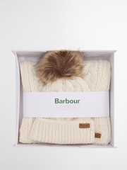 Barbour® Cream Penshaw Pom Beanie Hat & Scarf Gift Box Set - Image 4 of 7
