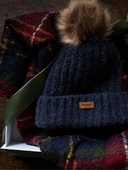 Barbour® Red Saltburn Pom Beanie Hat & Scarf Gift Box Set - Image 9 of 9