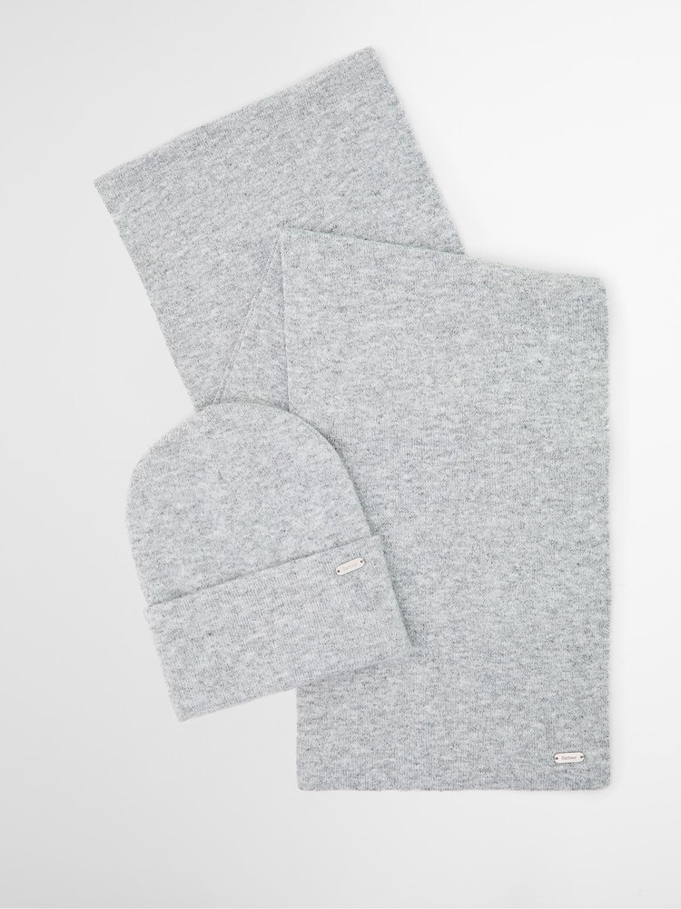 Barbour® Grey Winona Beanie Hat & Scarf Gift Box Set - Image 1 of 7 Barbour® Grey Winona Beanie Hat & Scarf Gift Box Set - Image 1 of 7