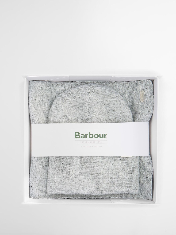 Barbour® Grey Winona Beanie Hat & Scarf Gift Box Set - Image 2 of 7
