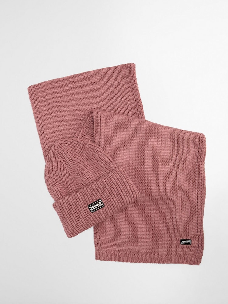 Barbour® International Pink Juliana Beanie Hat & Scarf Gift Box Set - Image 1 of 8
