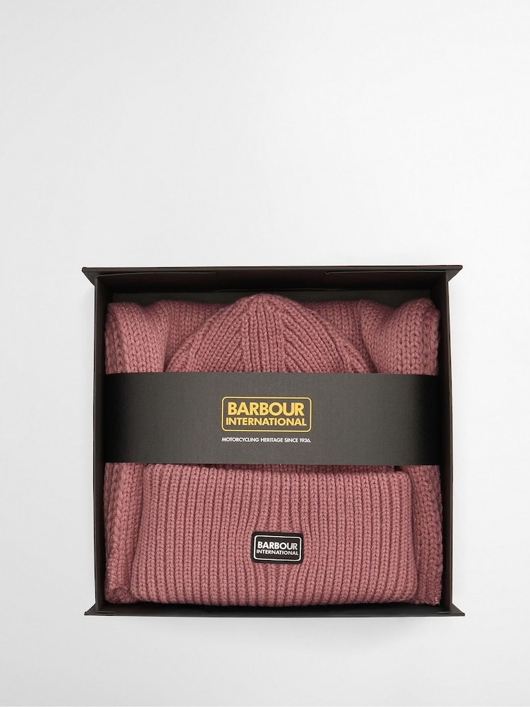 Barbour® International Pink Juliana Beanie Hat & Scarf Gift Box Set - Image 2 of 8