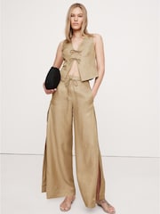 Banana Republic Beige Ultra High Rise Wide Leg Slit Trousers - Image 1 of 4