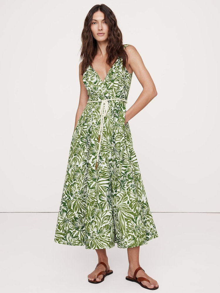 Banana Republic Green Floral Cotton Poplin Wrap Maxi Dress - Image 1 of 5