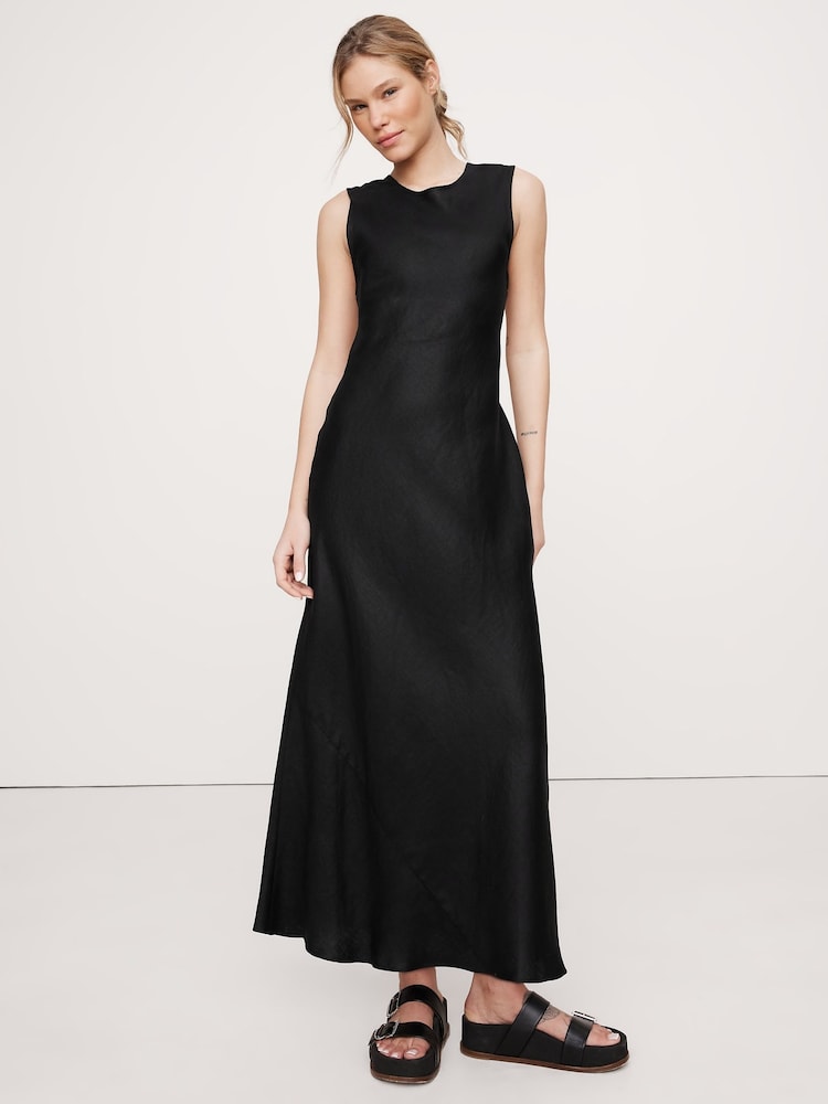 Banana Republic Black Backless Linen Maxi Dress - Image 1 of 1