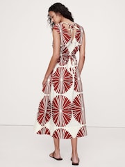 Banana Republic Red/White Print Cotton Poplin Side Cut-Out Midi Dress - Image 2 of 5