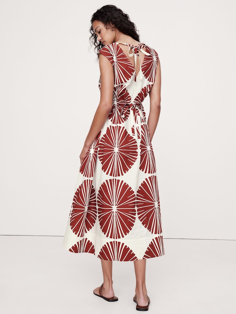Banana Republic Red/White Print Cotton Poplin Side Cut-Out Midi Dress - Image 2 of 5
