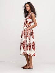 Banana Republic Red/White Print Cotton Poplin Side Cut-Out Midi Dress - Image 3 of 5