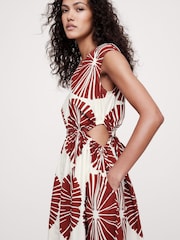 Banana Republic Red/White Print Cotton Poplin Side Cut-Out Midi Dress - Image 4 of 5