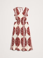 Banana Republic Red/White Print Cotton Poplin Side Cut-Out Midi Dress - Image 5 of 5