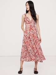 Banana Republic Red Floral Cotton Poplin Wrap Maxi Dress - Image 1 of 4