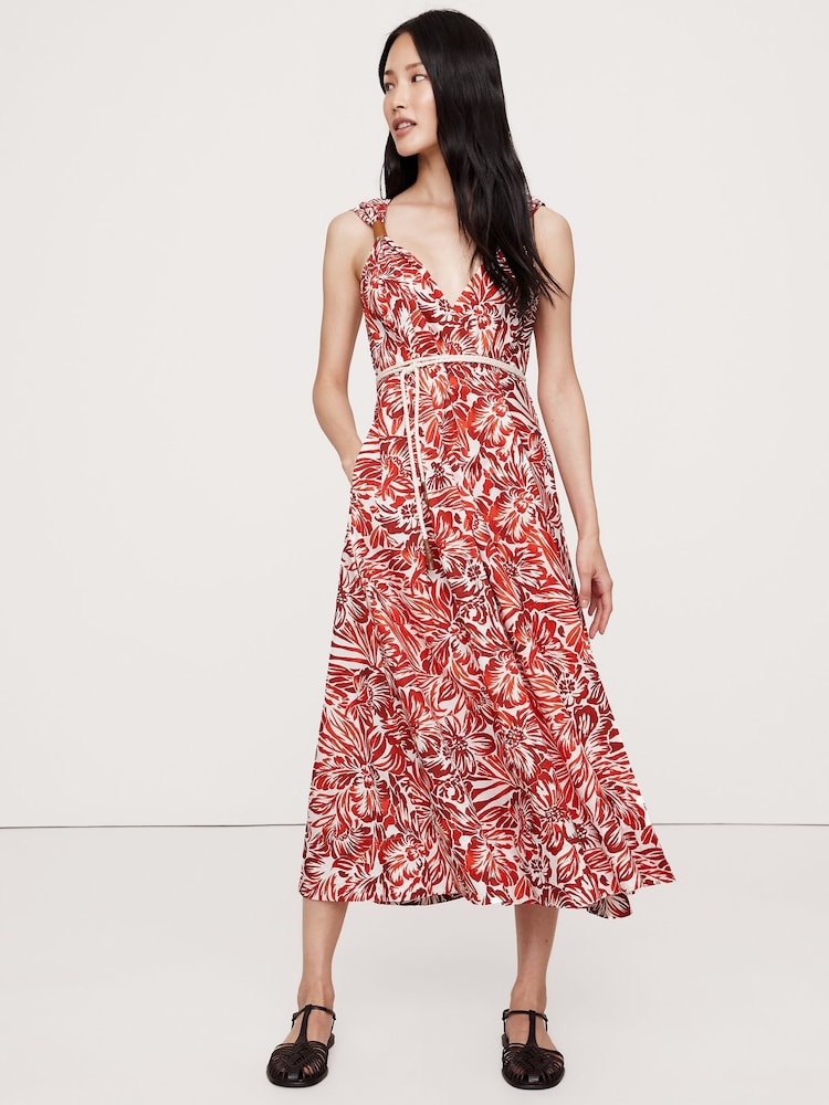 Banana Republic Red Floral Cotton Poplin Wrap Maxi Dress - Image 1 of 4