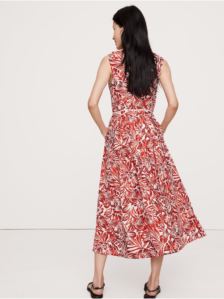 Banana Republic Red Floral Cotton Poplin Wrap Maxi Dress - Image 2 of 4