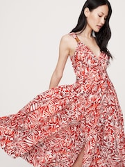 Banana Republic Red Floral Cotton Poplin Wrap Maxi Dress - Image 3 of 4