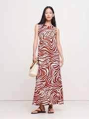 Banana Republic Brown/White Print Backless Linen Maxi Dress - Image 1 of 5
