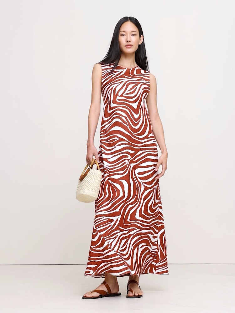 Banana Republic Brown/White Print Backless Linen Maxi Dress - Image 1 of 5