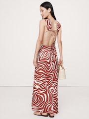 Banana Republic Brown/White Print Backless Linen Maxi Dress - Image 2 of 5