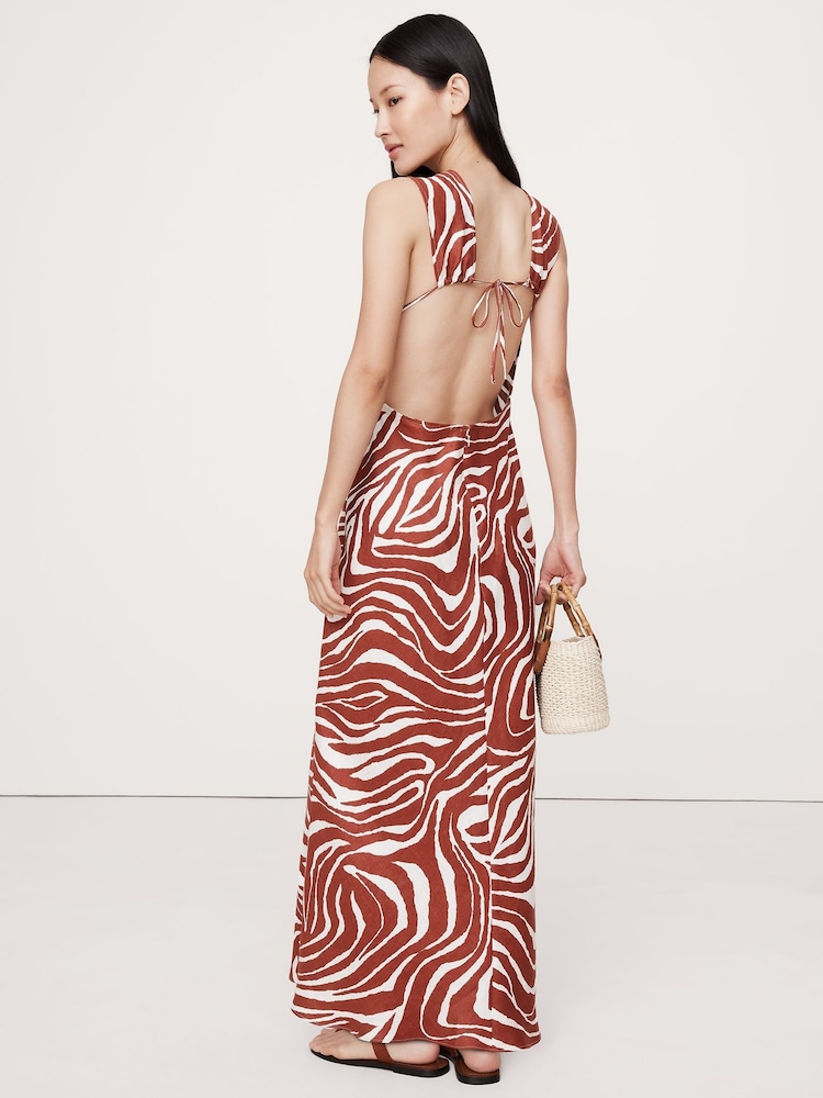 Banana Republic Brown/White Print Backless Linen Maxi Dress - Image 2 of 5