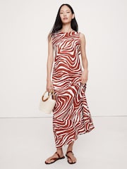 Banana Republic Brown/White Print Backless Linen Maxi Dress - Image 3 of 5