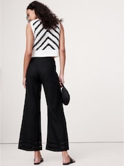 Banana Republic Black 100% Linen Mid-Rise Lace-Trim Ankle Trousers - Image 2 of 4