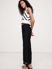 Banana Republic Black 100% Linen Mid-Rise Lace-Trim Ankle Trousers - Image 3 of 4