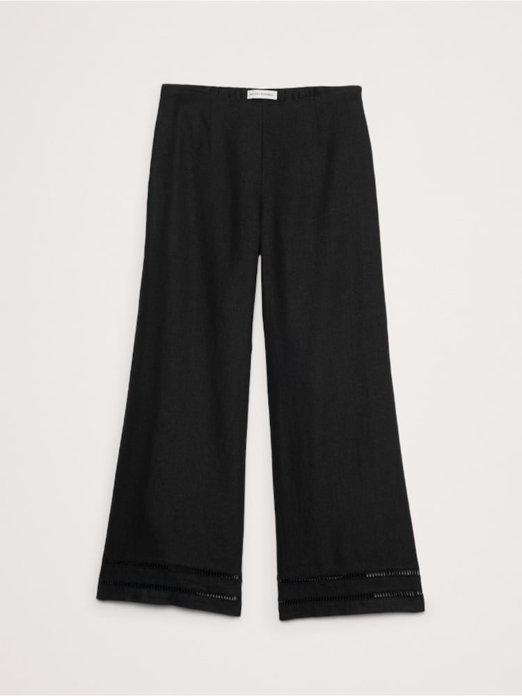 Banana Republic Black 100% Linen Mid-Rise Lace-Trim Ankle Trousers - Image 4 of 4