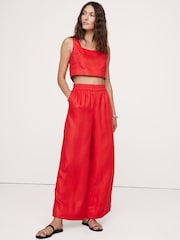 Banana Republic Red Wide-Leg Pull On Linen Ankle Trousers - Image 1 of 1