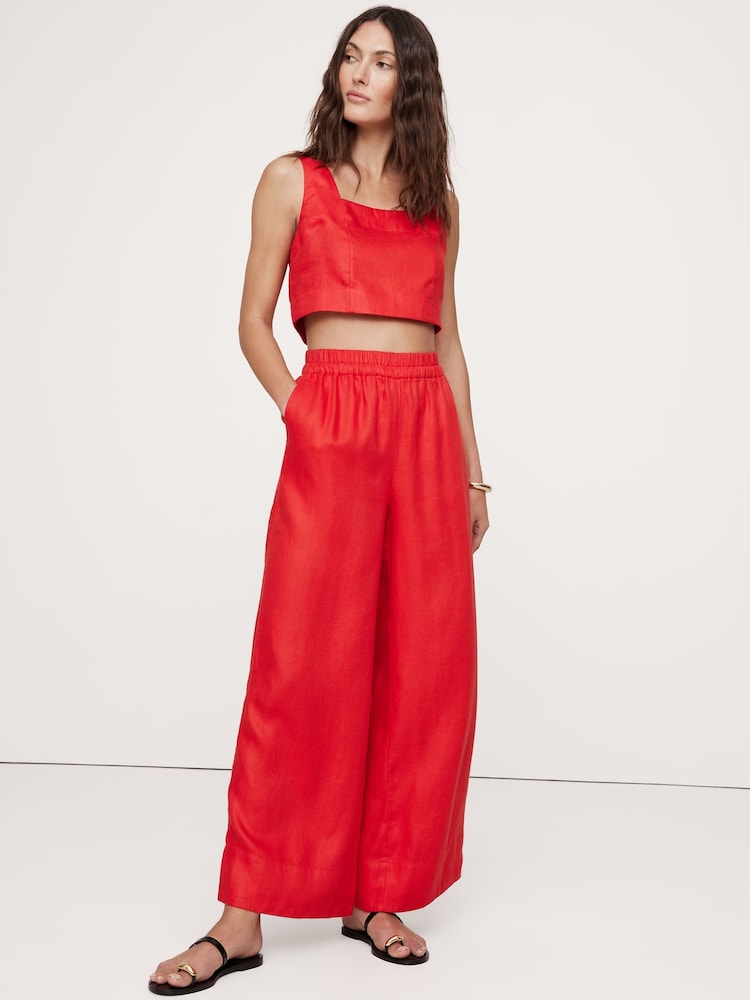 Banana Republic Red Wide-Leg Pull On Linen Ankle Trousers - Image 1 of 1