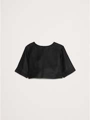 Banana Republic Black Linen Boat-Neck Cropped Top - Image 4 of 4