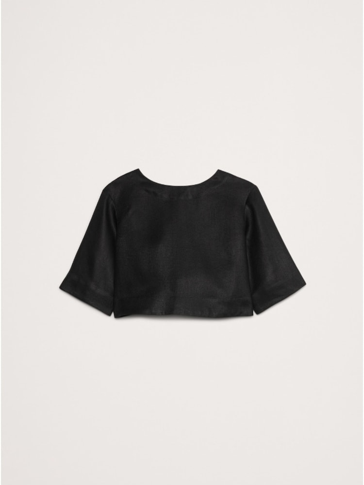Banana Republic Black Linen Boat-Neck Cropped Top - Image 4 of 4